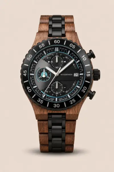 Woodenson Norvik Walnut horloge, voorzijde